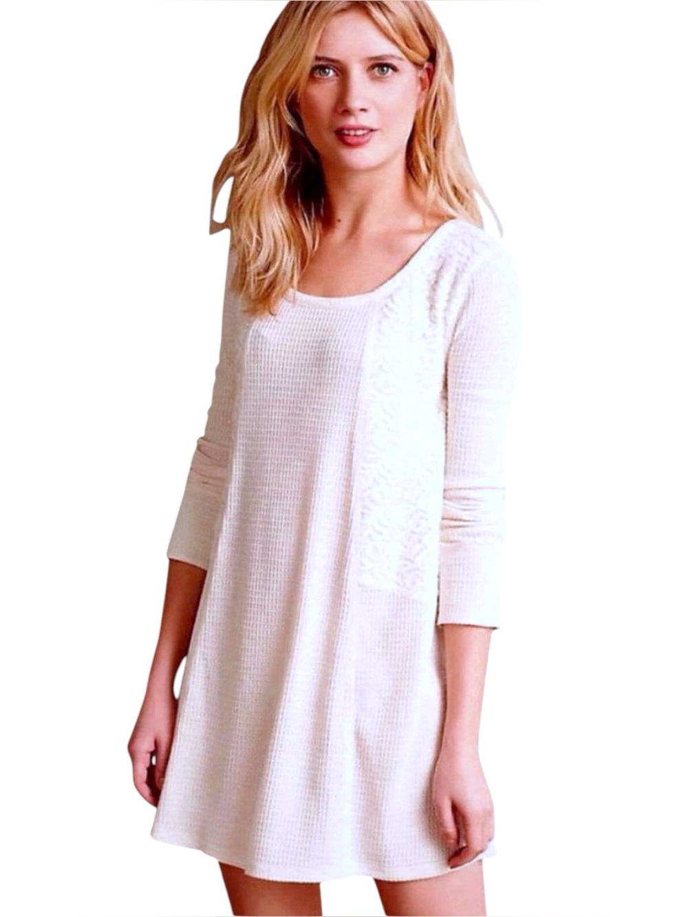 $128 Anthropologie Sleep Chemise Large 10 Ivory Knit Nightie Lacy Thermal Gift